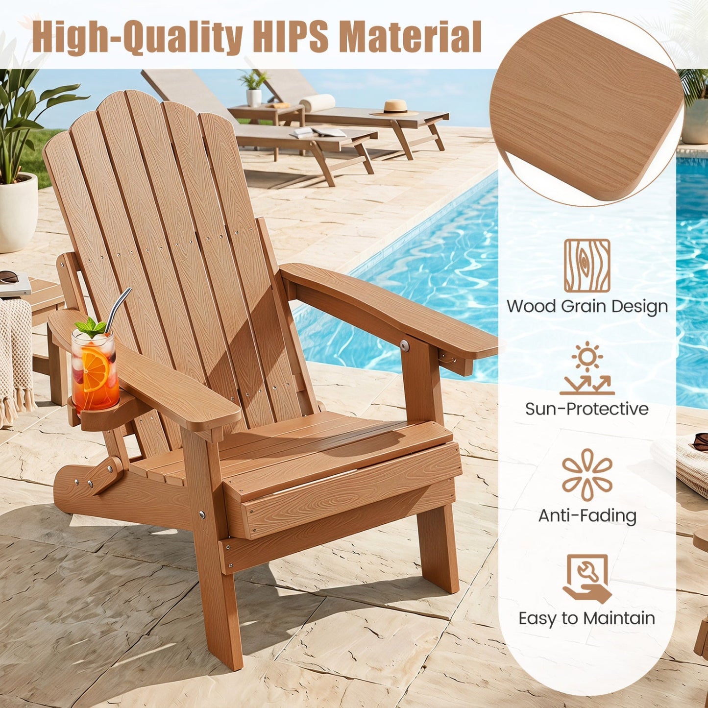 Folding Adirondack Chair with Adjustable Backrest & Cup Holder