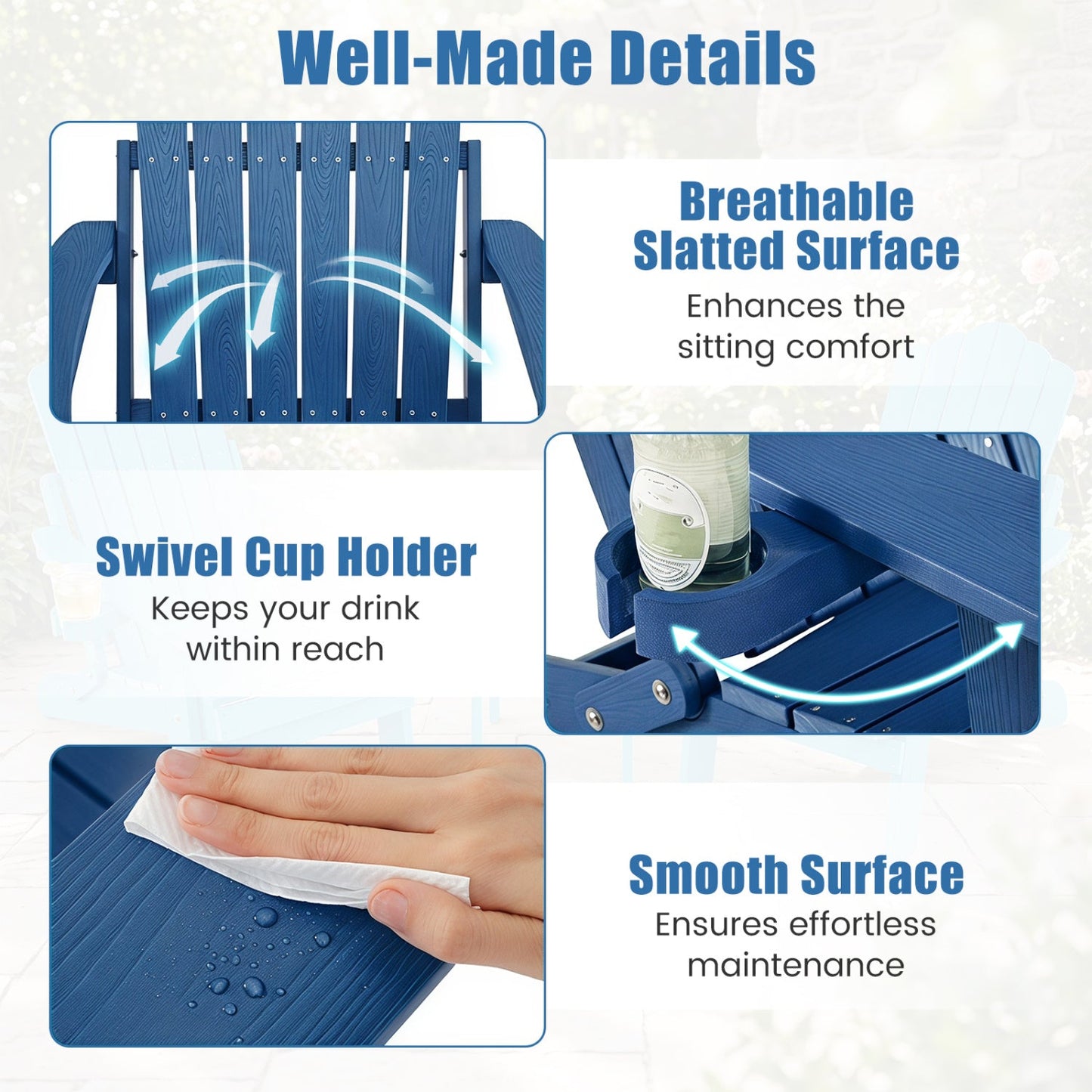 Folding Adirondack Chair with Adjustable Backrest & Cup Holder
