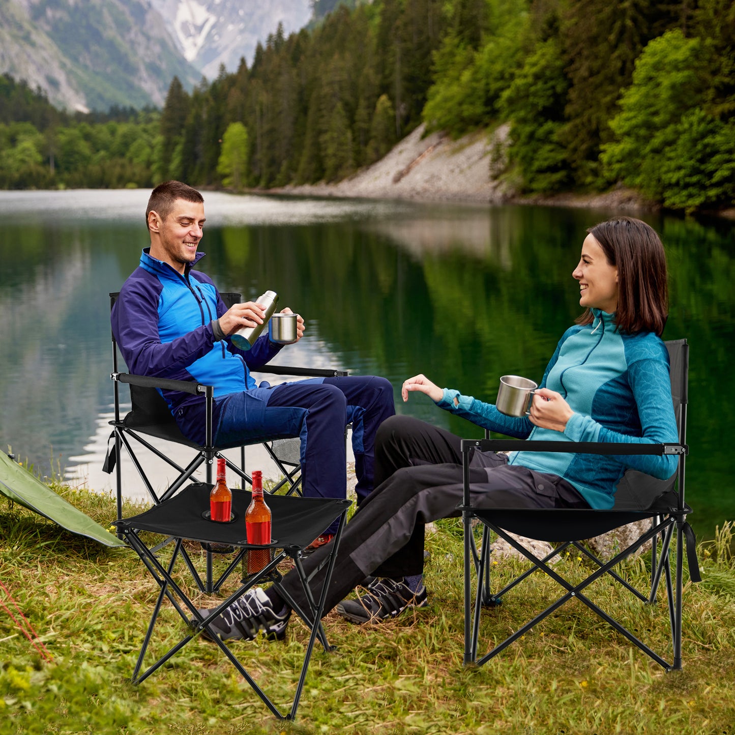 Folding Camping Table and Chairs Set with Carrying Bag