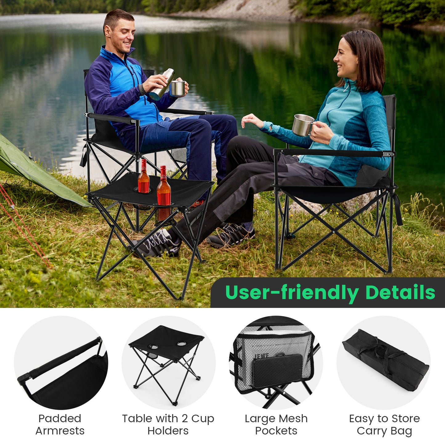 Folding Camping Table and Chairs Set with Carrying Bag