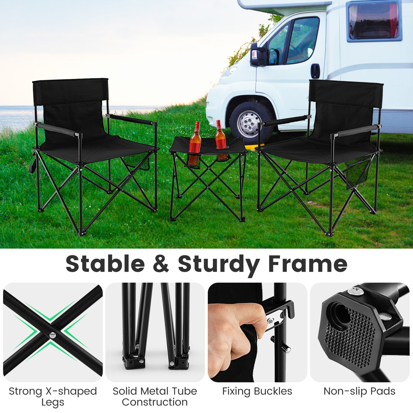 Folding Camping Table and Chairs Set with Carrying Bag