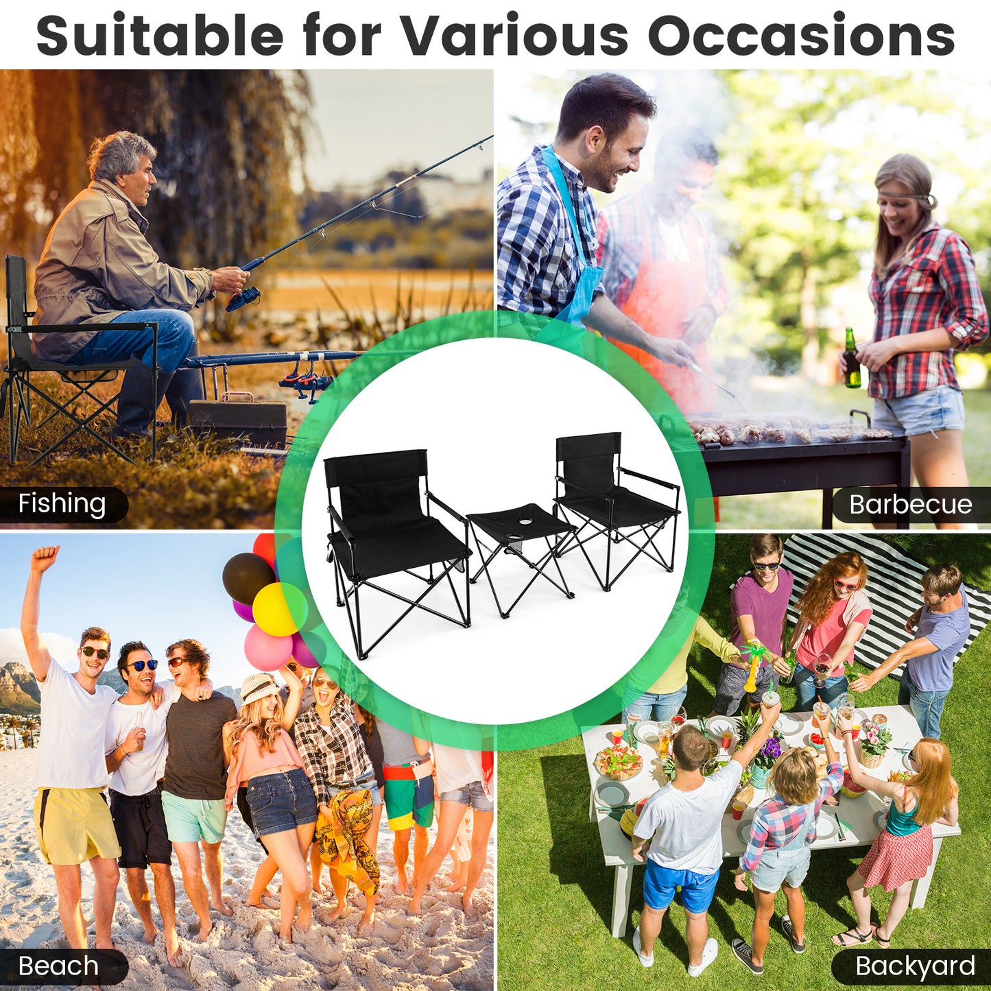 Folding Camping Table and Chairs Set with Carrying Bag
