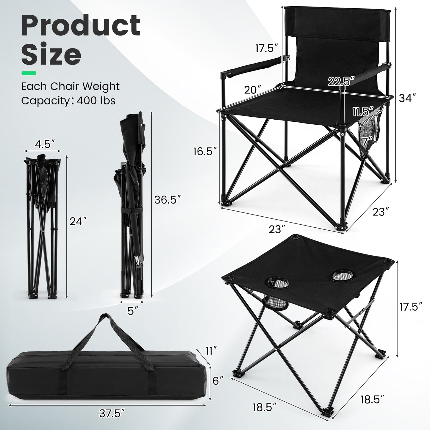 Folding Camping Table and Chairs Set with Carrying Bag