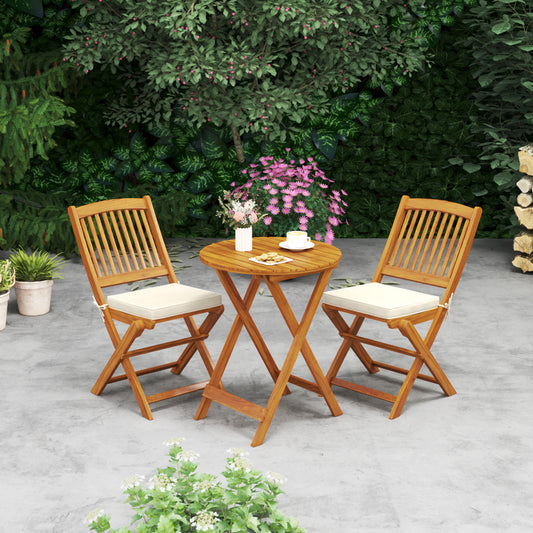 Folding Acacia Wood Patio Dining Chairs with Cushions, Set of 2
