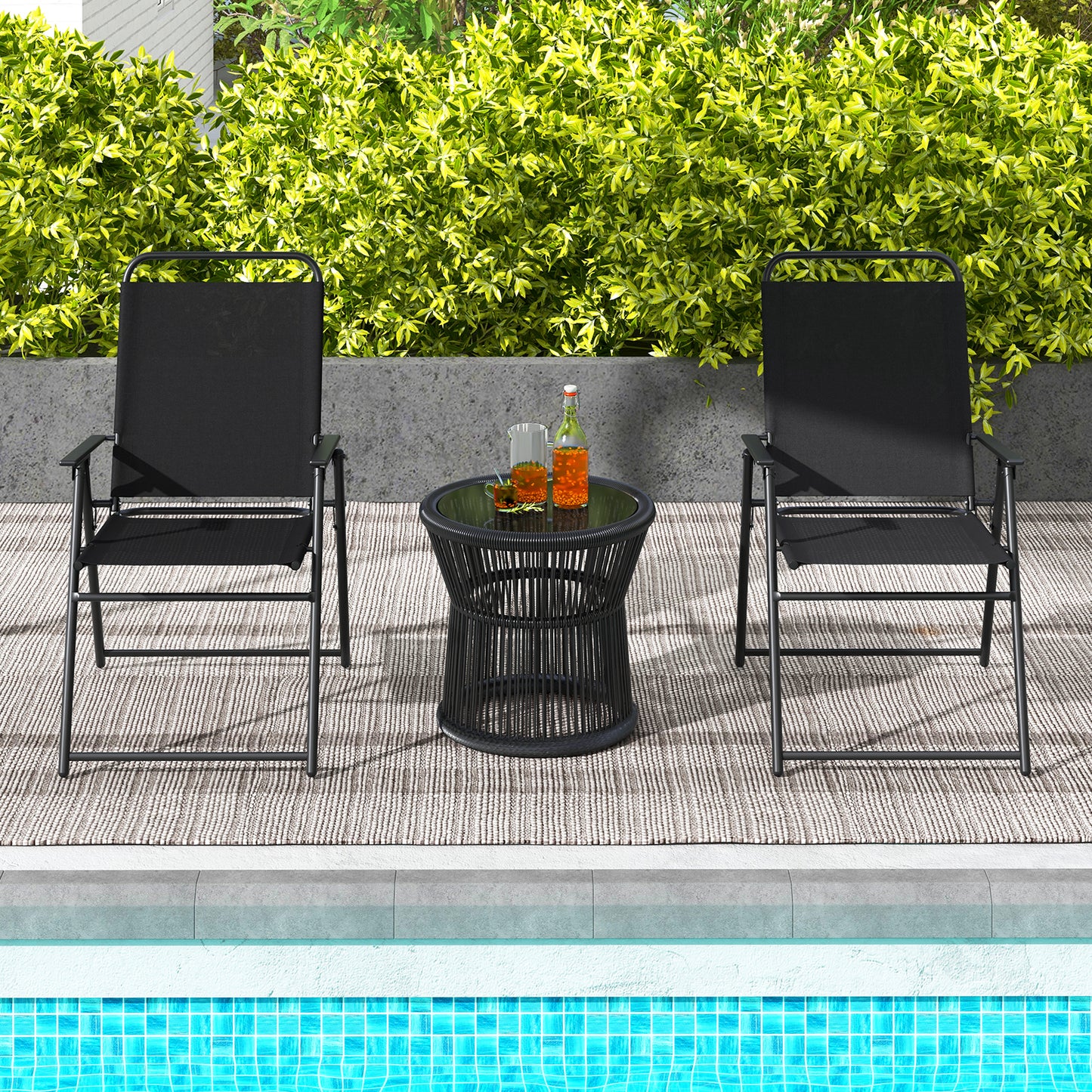 Folding Sling Patio Dining Chairs Set of 4 with Armrests