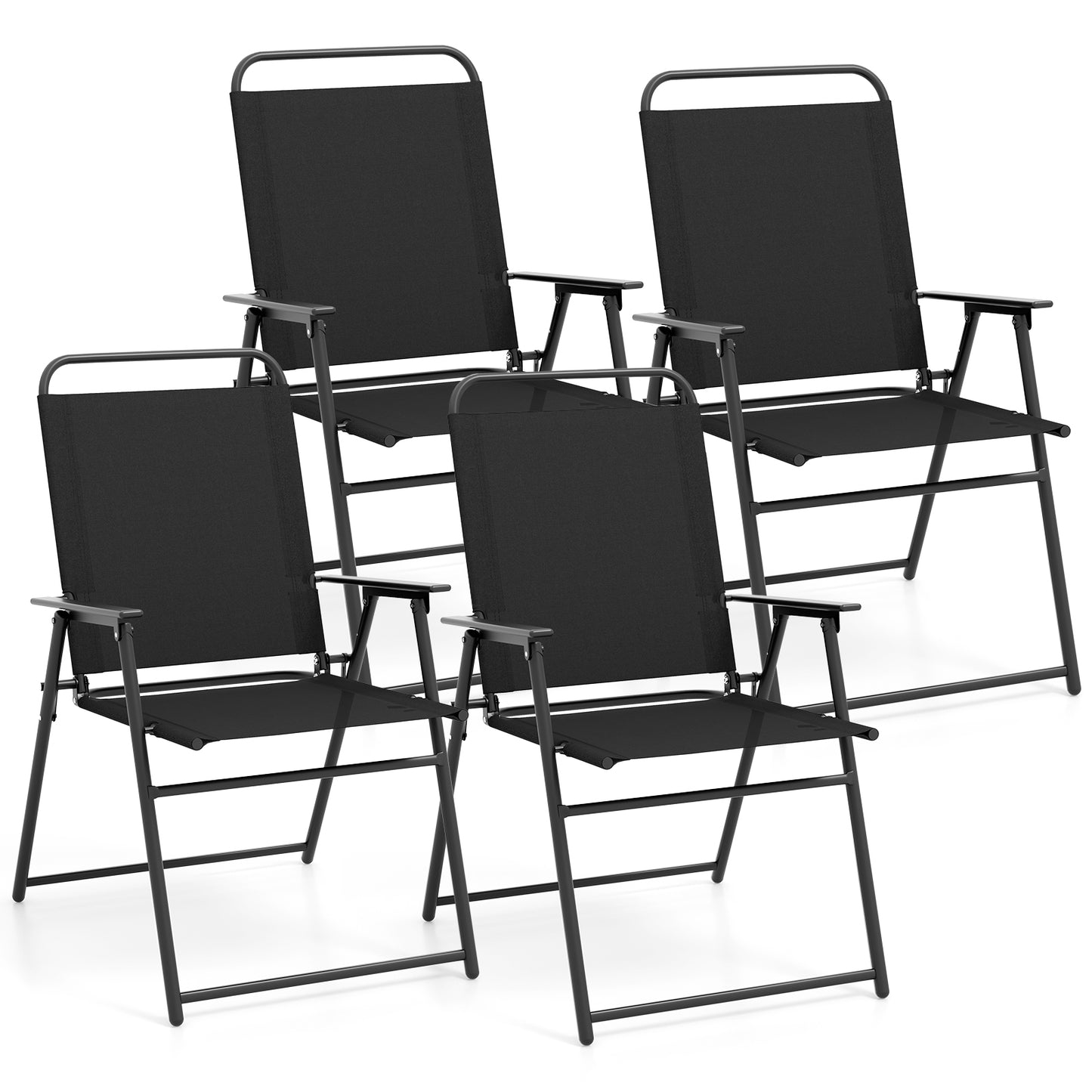 Folding Sling Patio Dining Chairs Set of 4 with Armrests