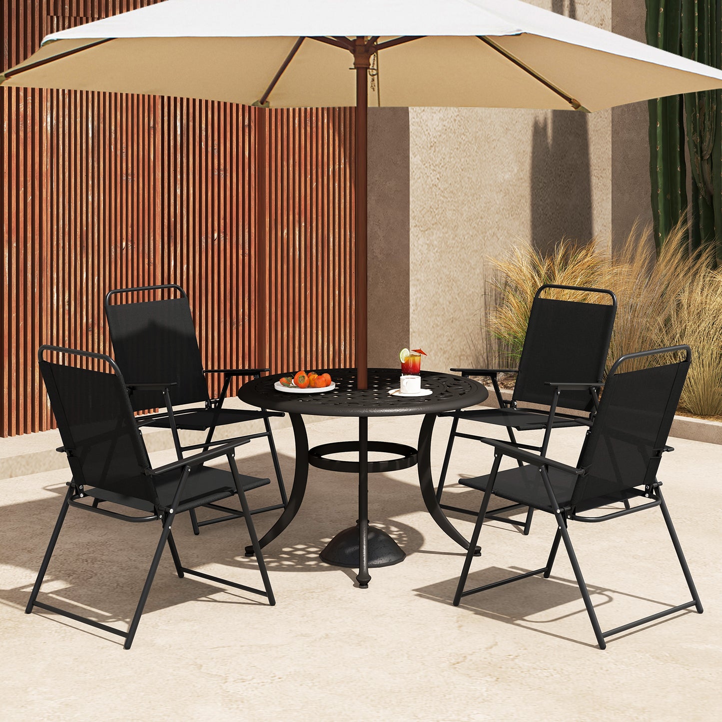 Folding Sling Patio Dining Chairs Set of 4 with Armrests