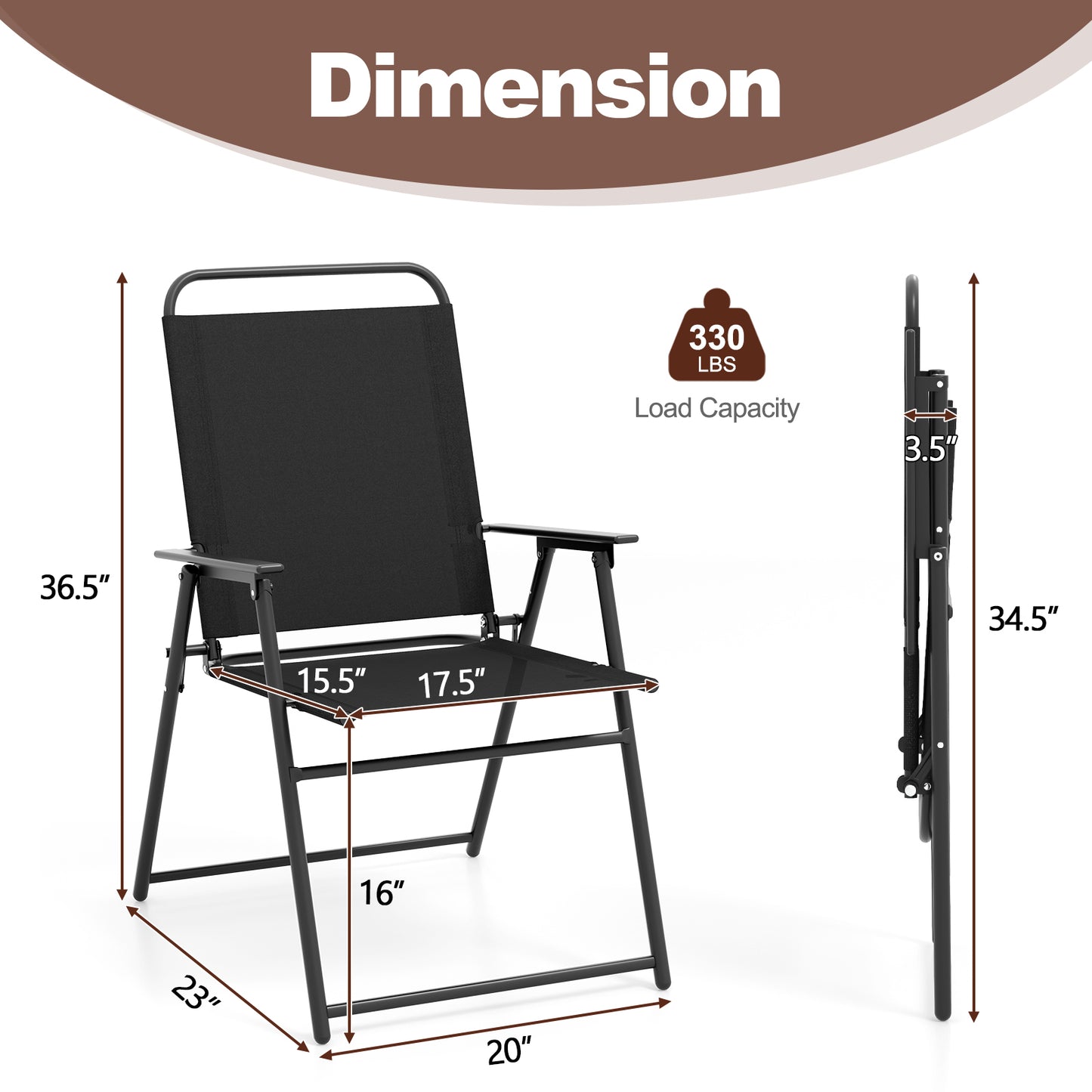 Folding Sling Patio Dining Chairs Set of 4 with Armrests