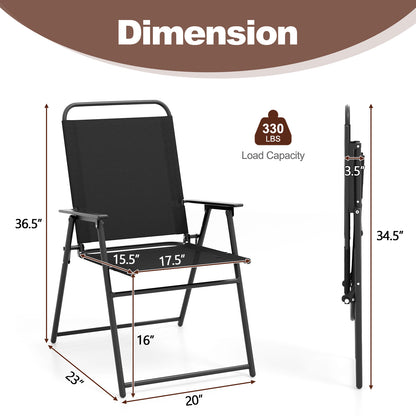 Folding Sling Patio Dining Chairs Set of 4 with Armrests