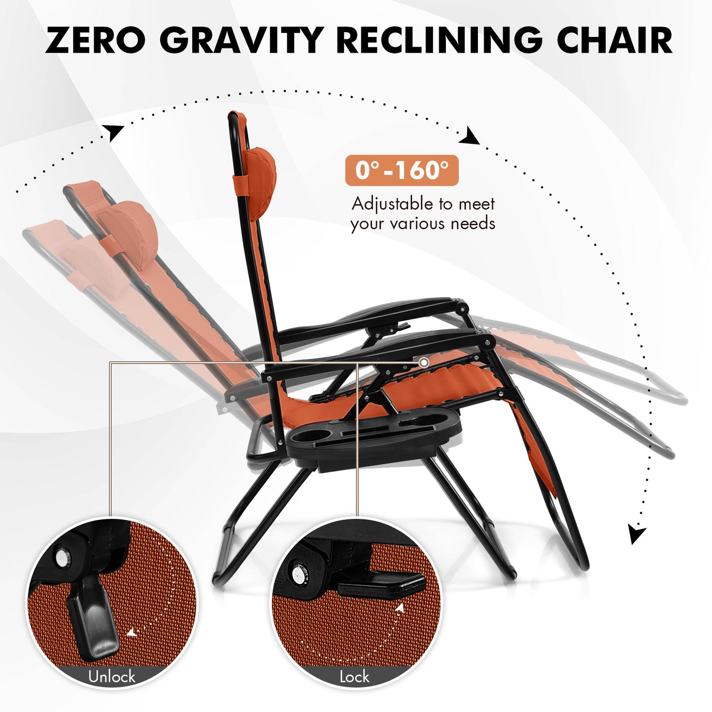 Zero Gravity Folding Lounge Chair Set of 2 with Pillow