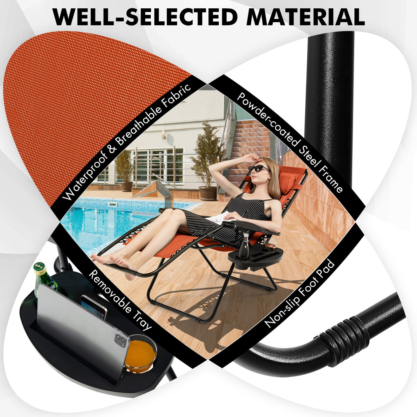 Zero Gravity Folding Lounge Chair Set of 2 with Pillow