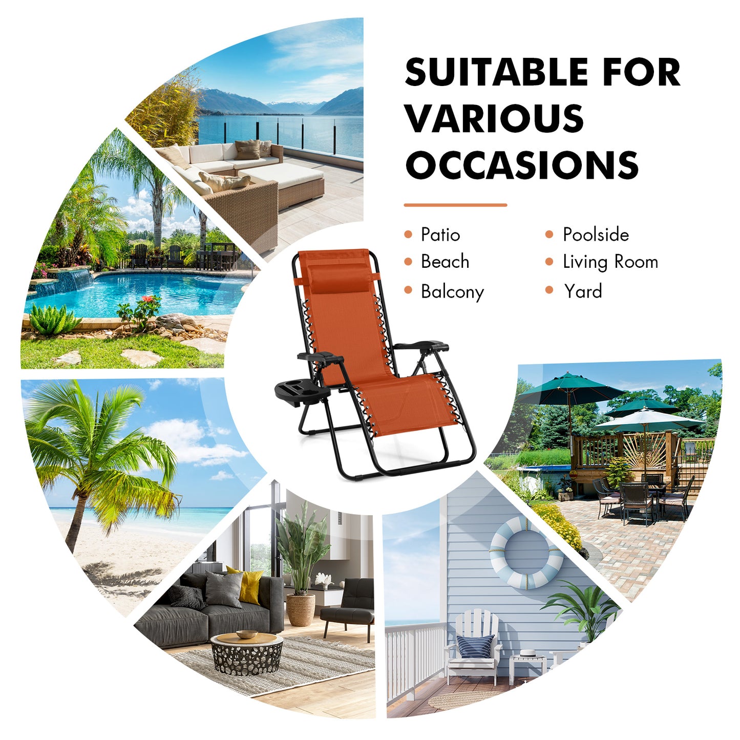 Zero Gravity Folding Lounge Chair Set of 2 with Pillow