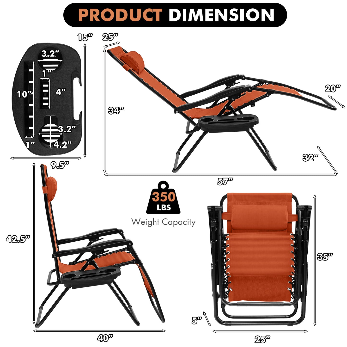 Zero Gravity Folding Lounge Chair with Utility Tray