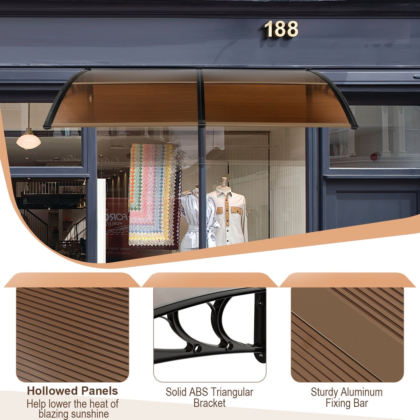 Outdoor Front Door Patio Overhang Awning for Sunlight Rain Snow Wind Protection
