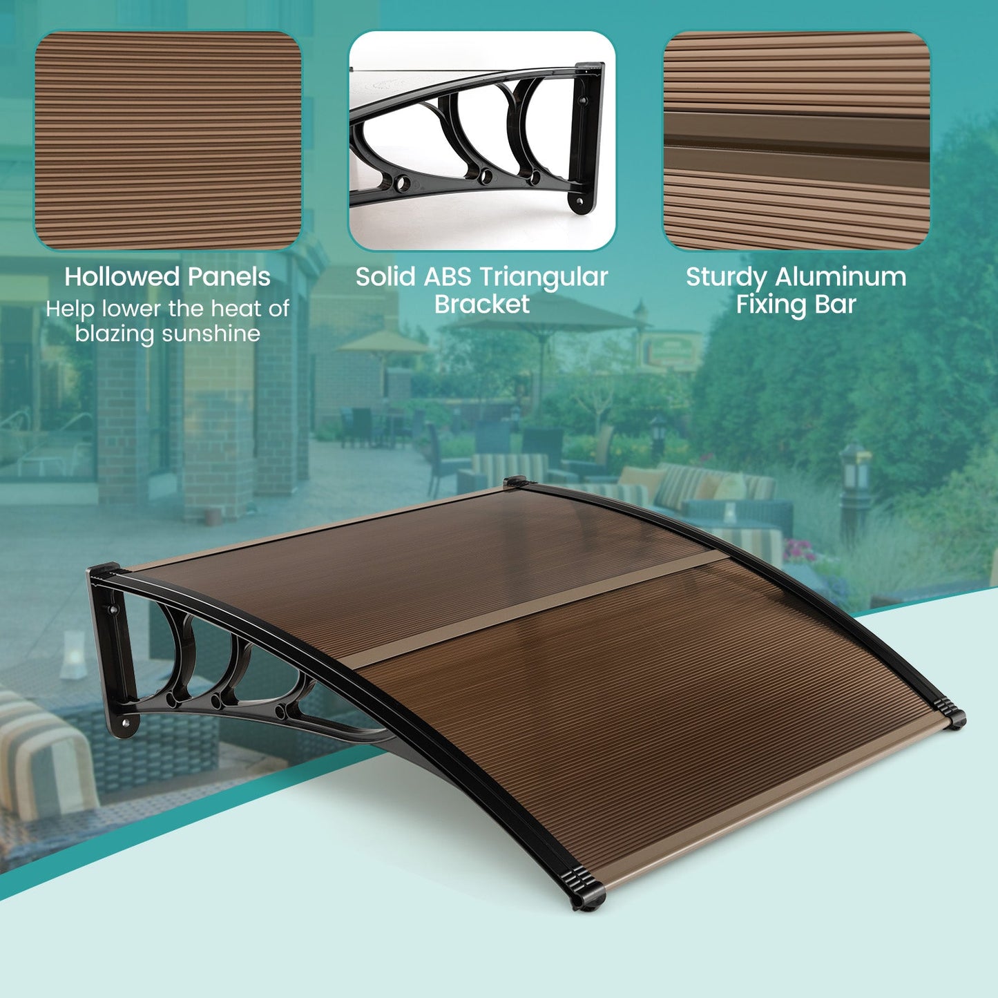 Outdoor Front Door Patio Overhang Awning for Sunlight Rain Snow Wind Protection