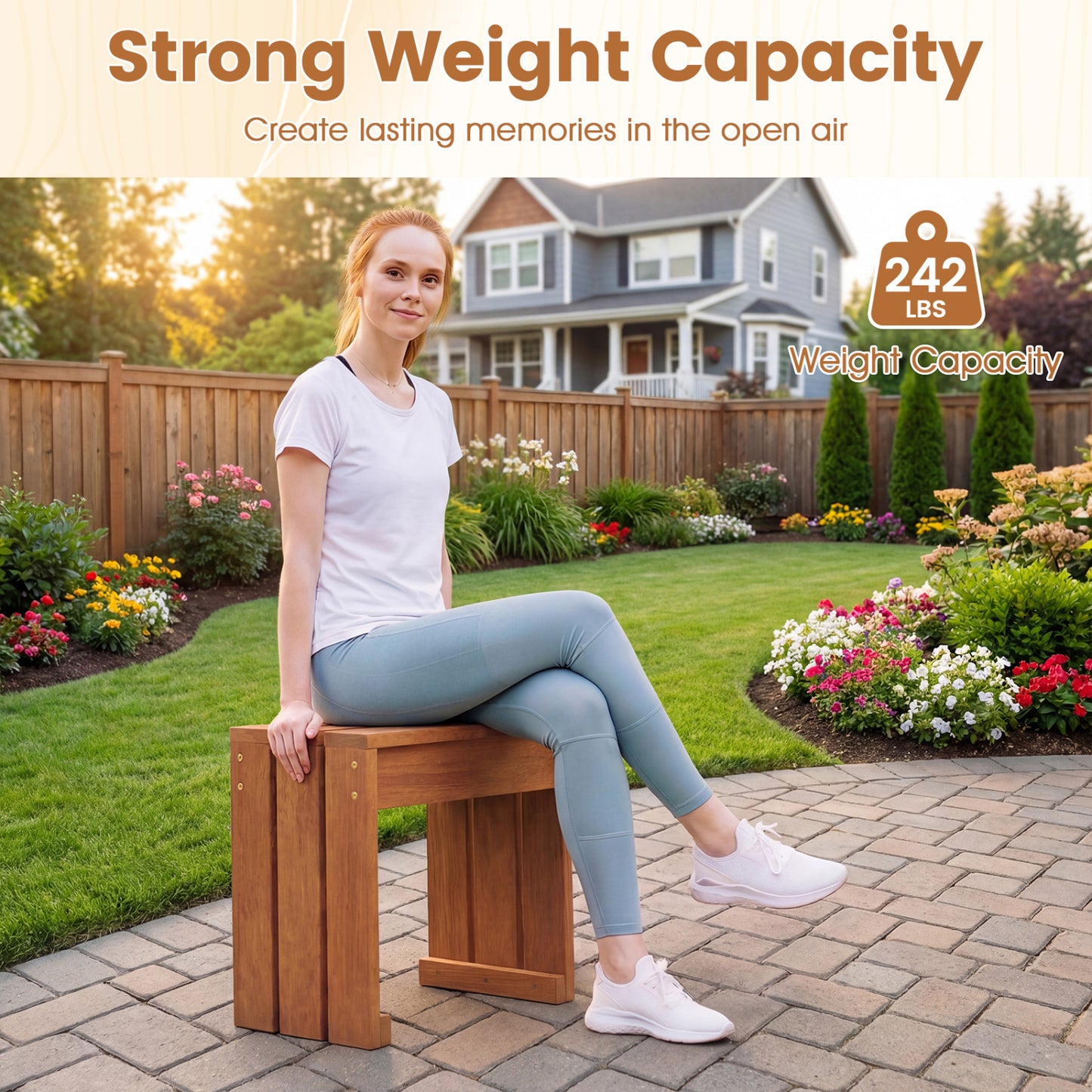 Wooden Garden Bench Backless Single Seat 242 lbs Capacity