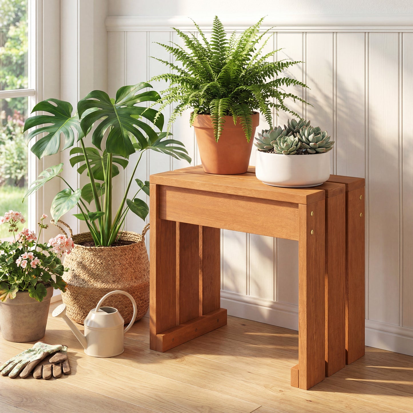 Wooden Garden Bench Backless Single Seat 242 lbs Capacity