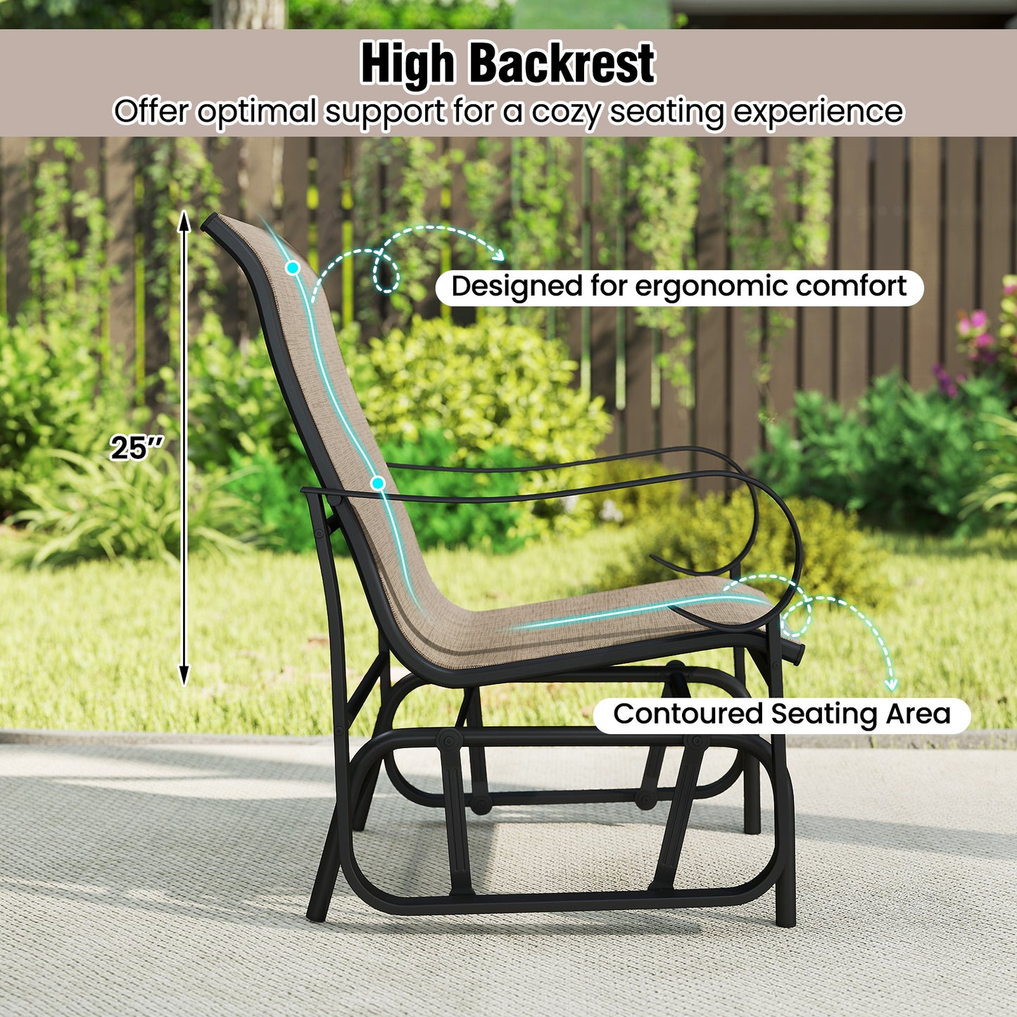 Outdoor Glider Chairs Set of 2 with High Backrest Mesh