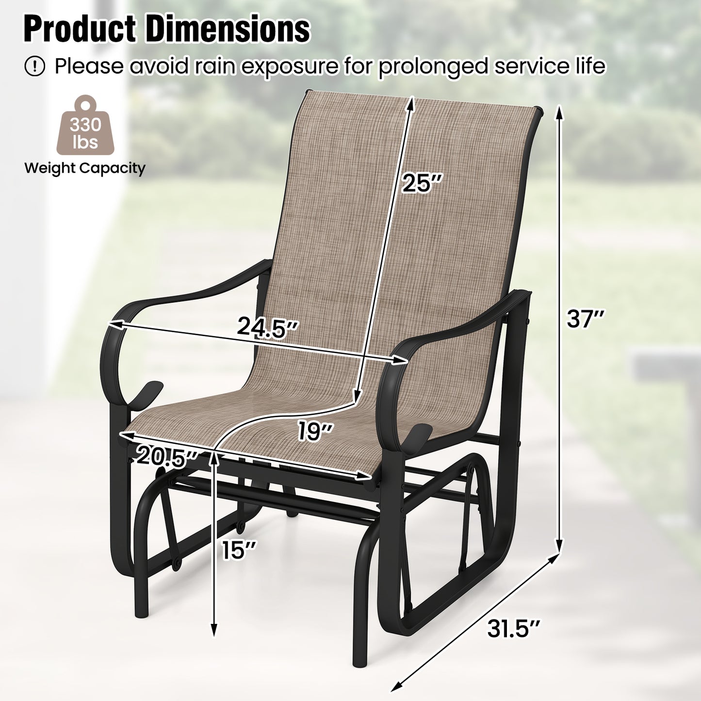 Outdoor Glider Chairs Set of 2 with High Backrest Mesh