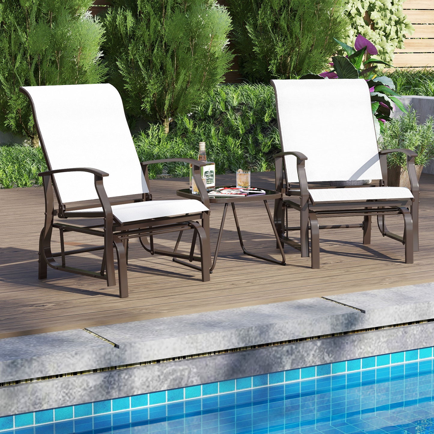 Outdoor Glider Chairs Set of 2 with Ergonomic Backrest