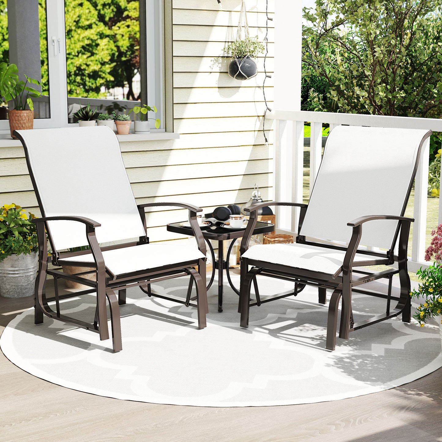 Outdoor Glider Chairs Set of 2 with Ergonomic Backrest