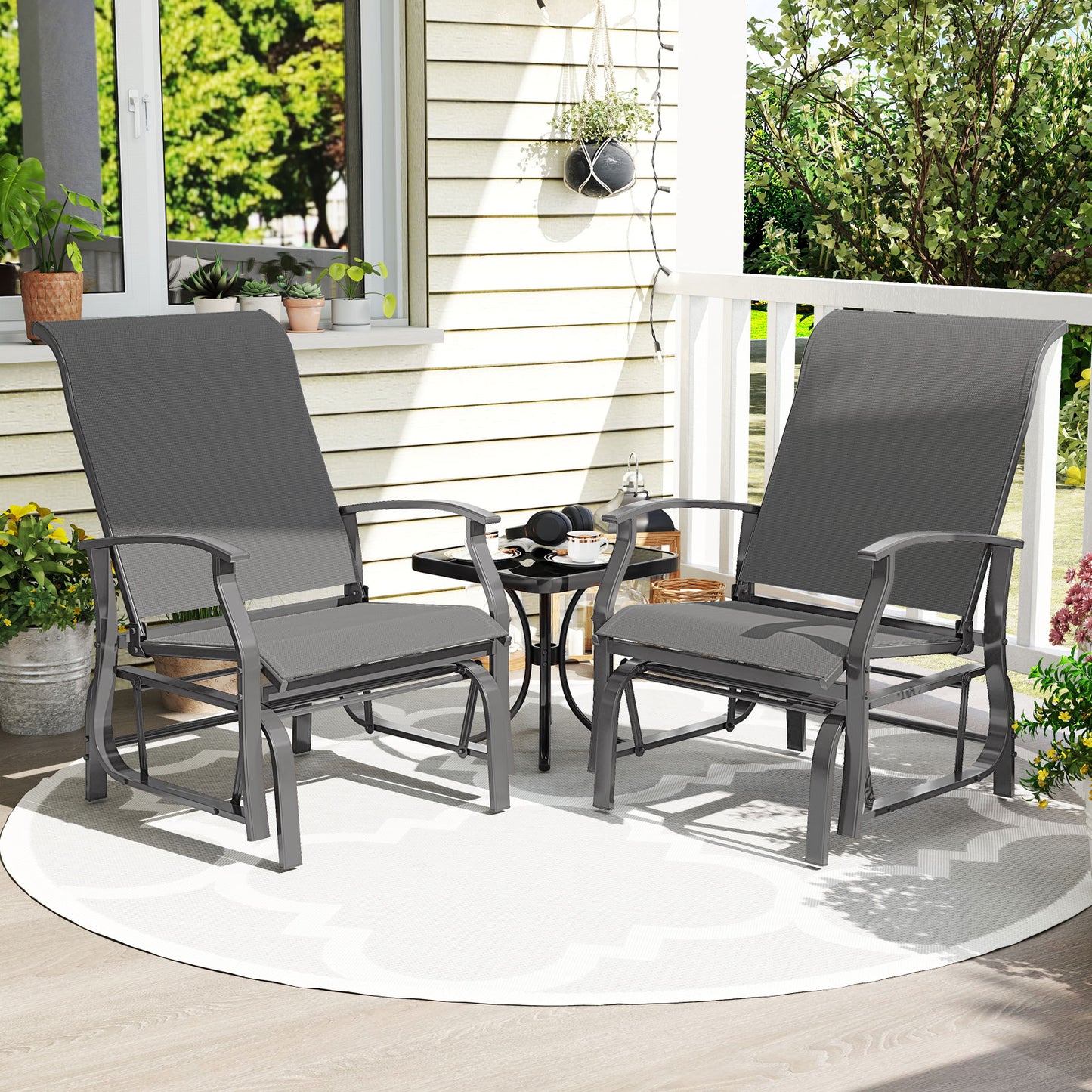Outdoor Glider Chairs Set of 2 with Ergonomic Backrest