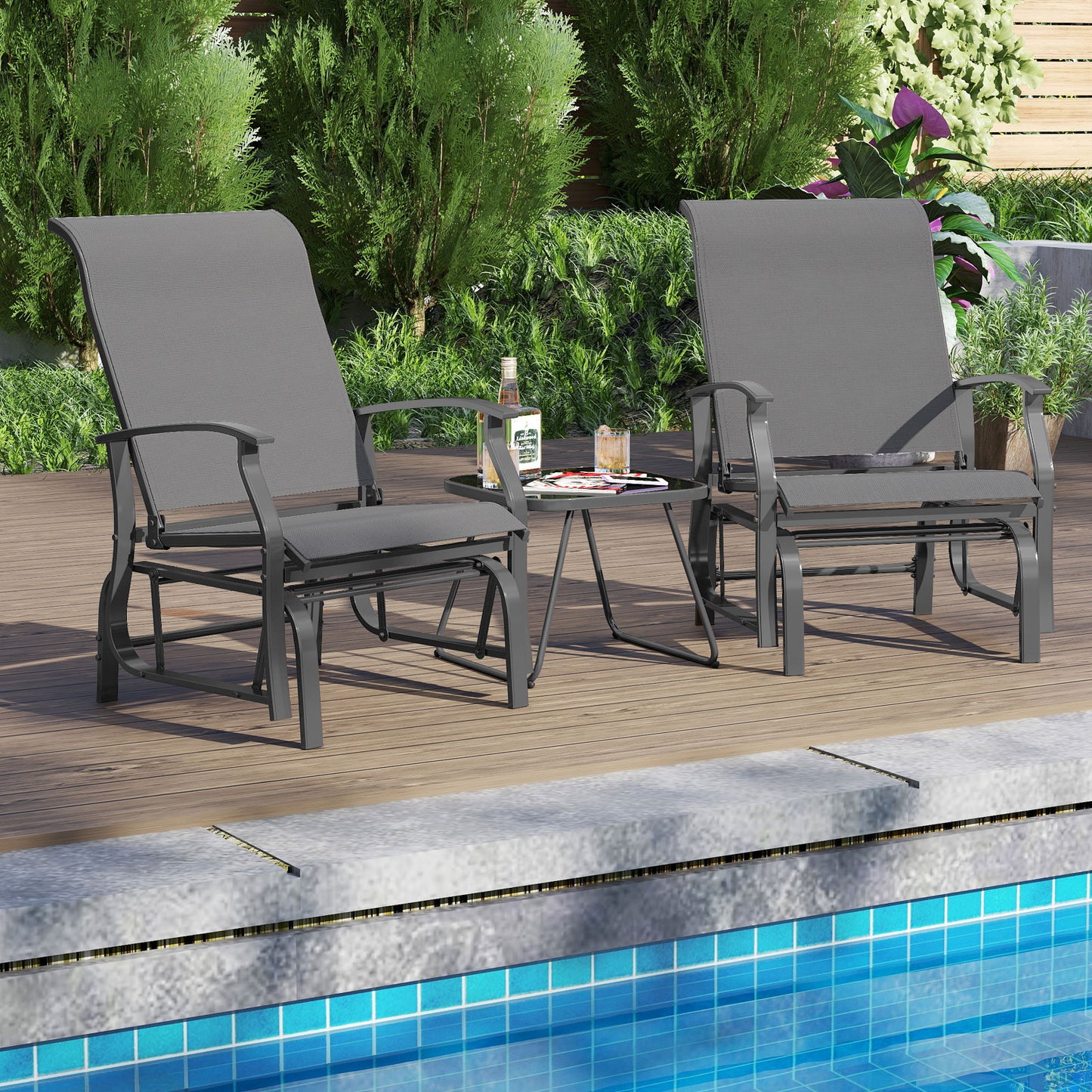 Outdoor Glider Chairs Set of 2 with Ergonomic Backrest