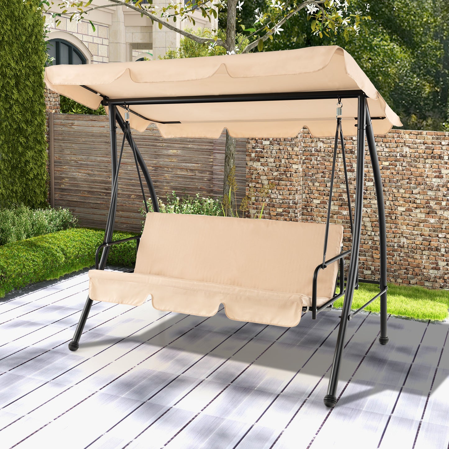 2-Seat Convertible Porch Swing with Adjustable Canopy