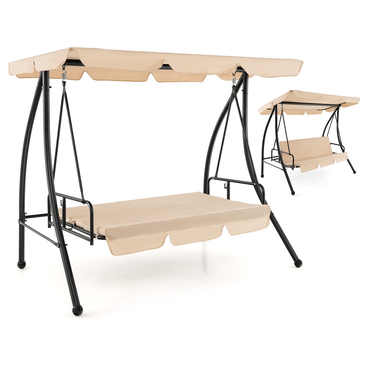 2-Seat Convertible Porch Swing with Adjustable Canopy