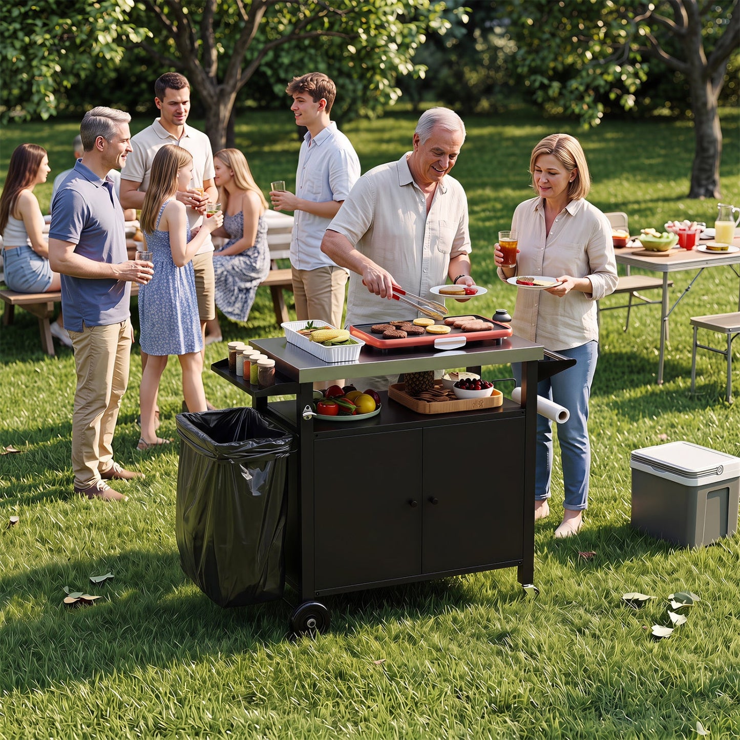 Outdoor Grill Cart with Stainless Steel Top & Storage Cabinet