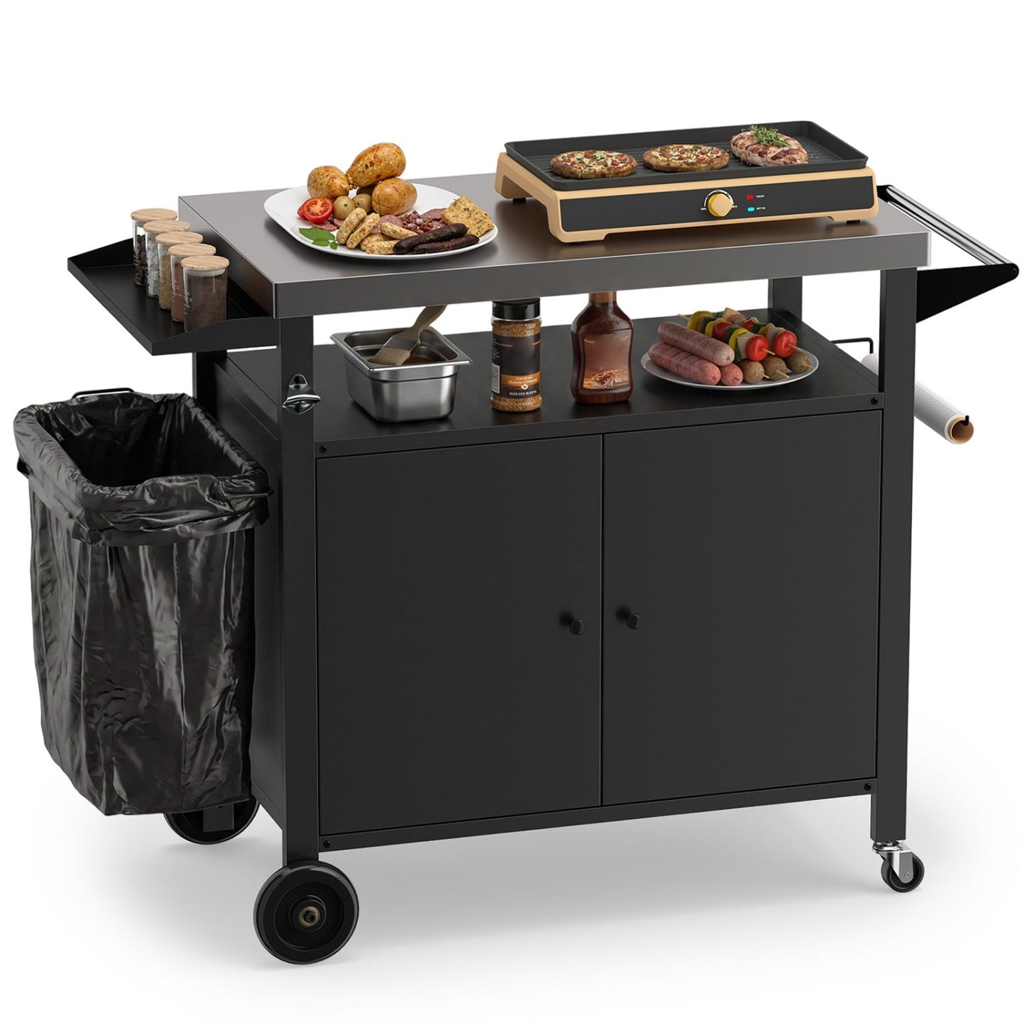 Outdoor Grill Cart with Stainless Steel Top & Storage Cabinet