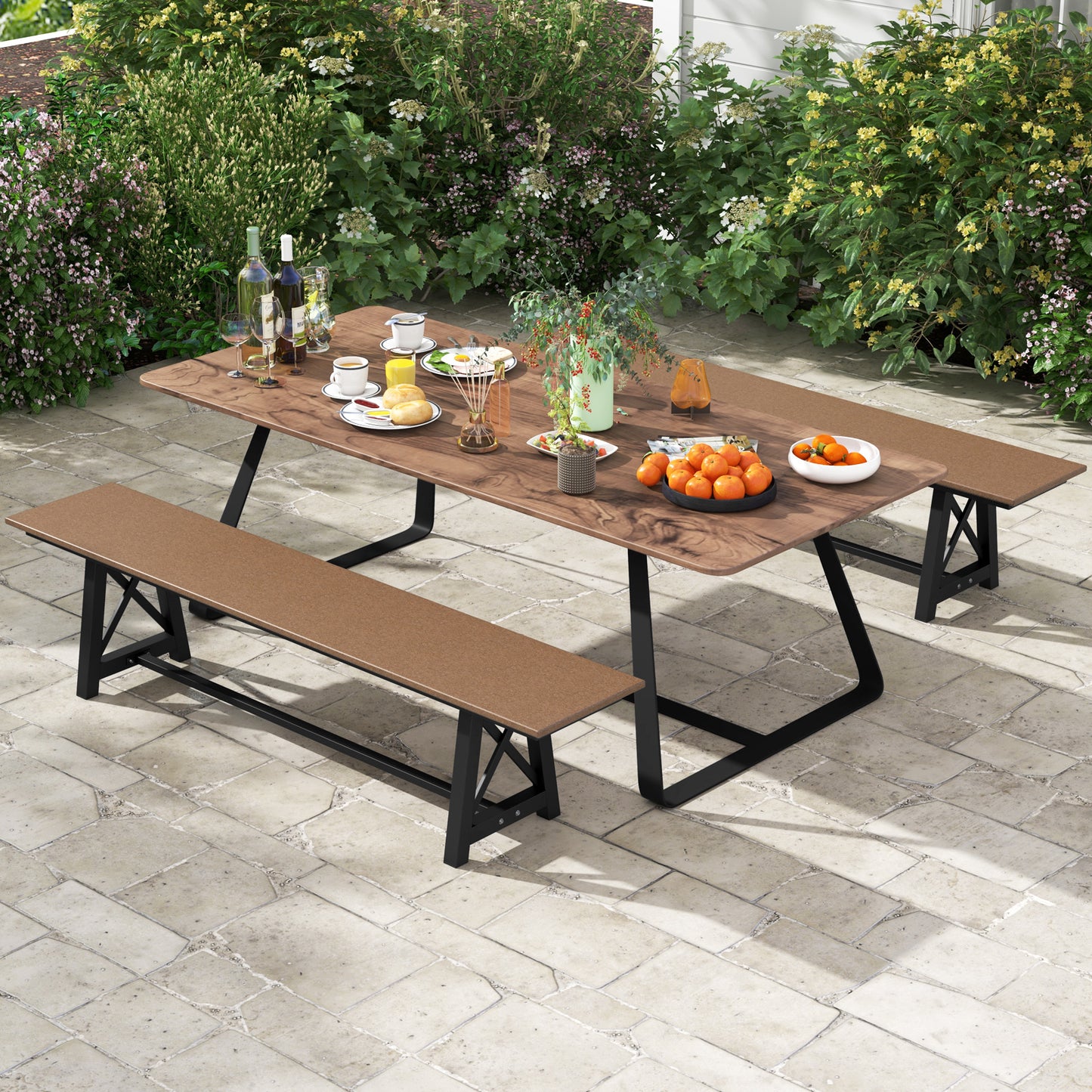 Outdoor HDPE Bench with Metal Frame - 72 Inch, 3-4 Person