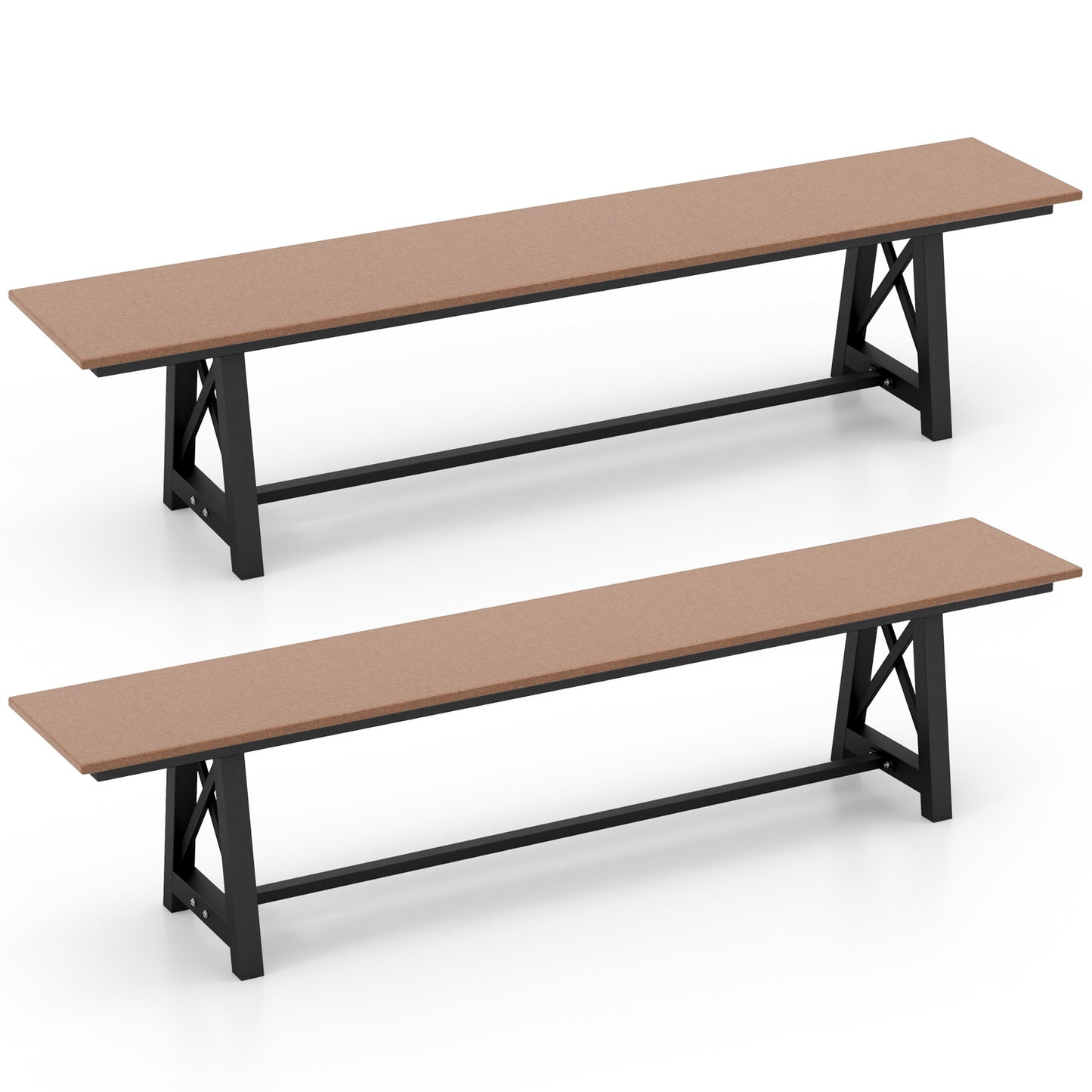 Outdoor HDPE Bench with Metal Frame - 72 Inch, 3-4 Person