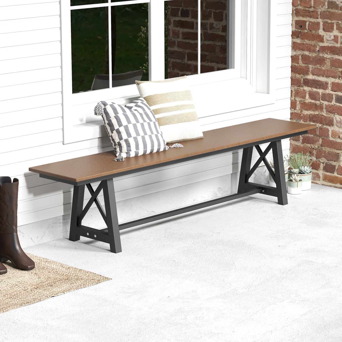 Outdoor HDPE Bench with Metal Frame - 72 Inch, 3-4 Person