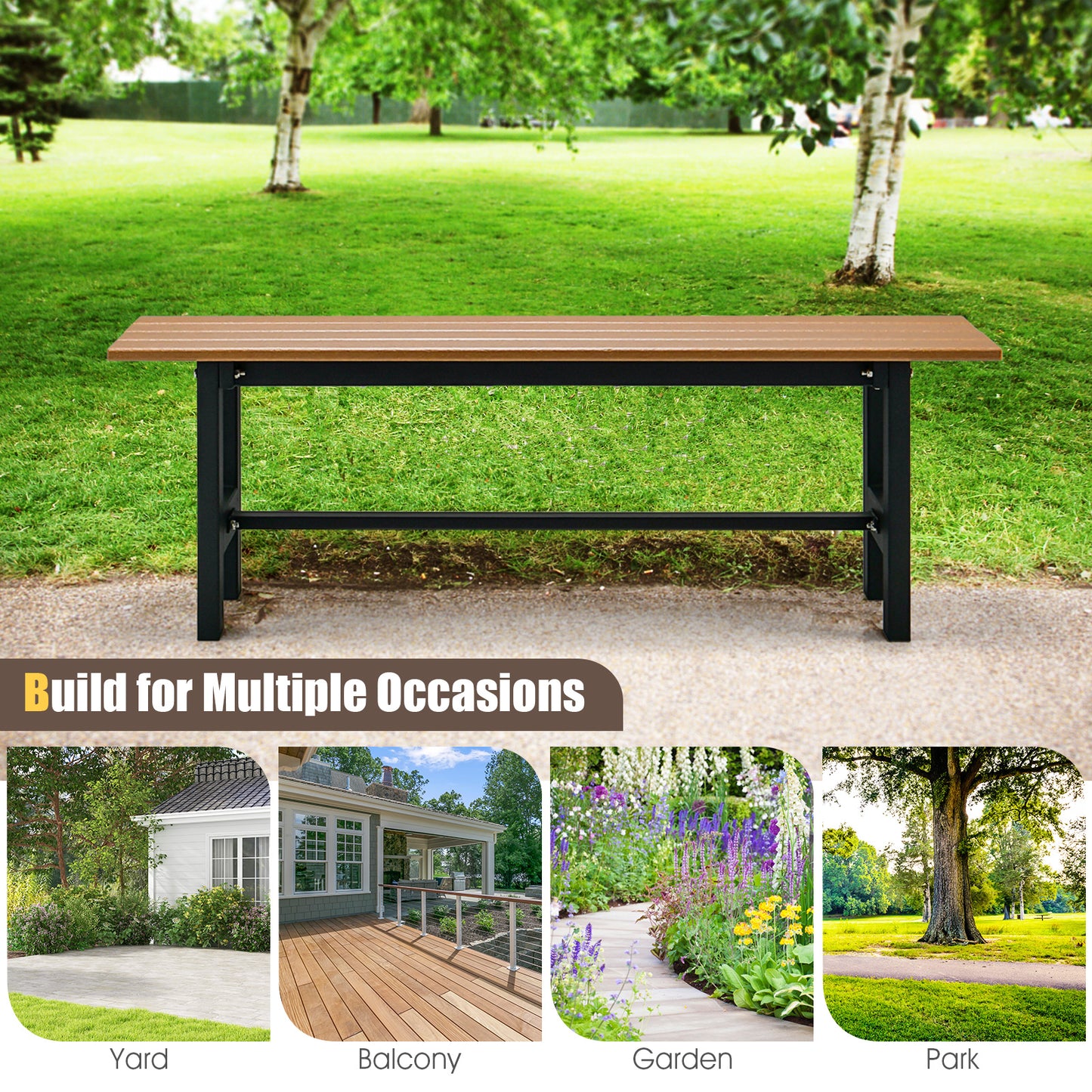 47-Inch Outdoor Bench with Slatted Seat and Metal Frame