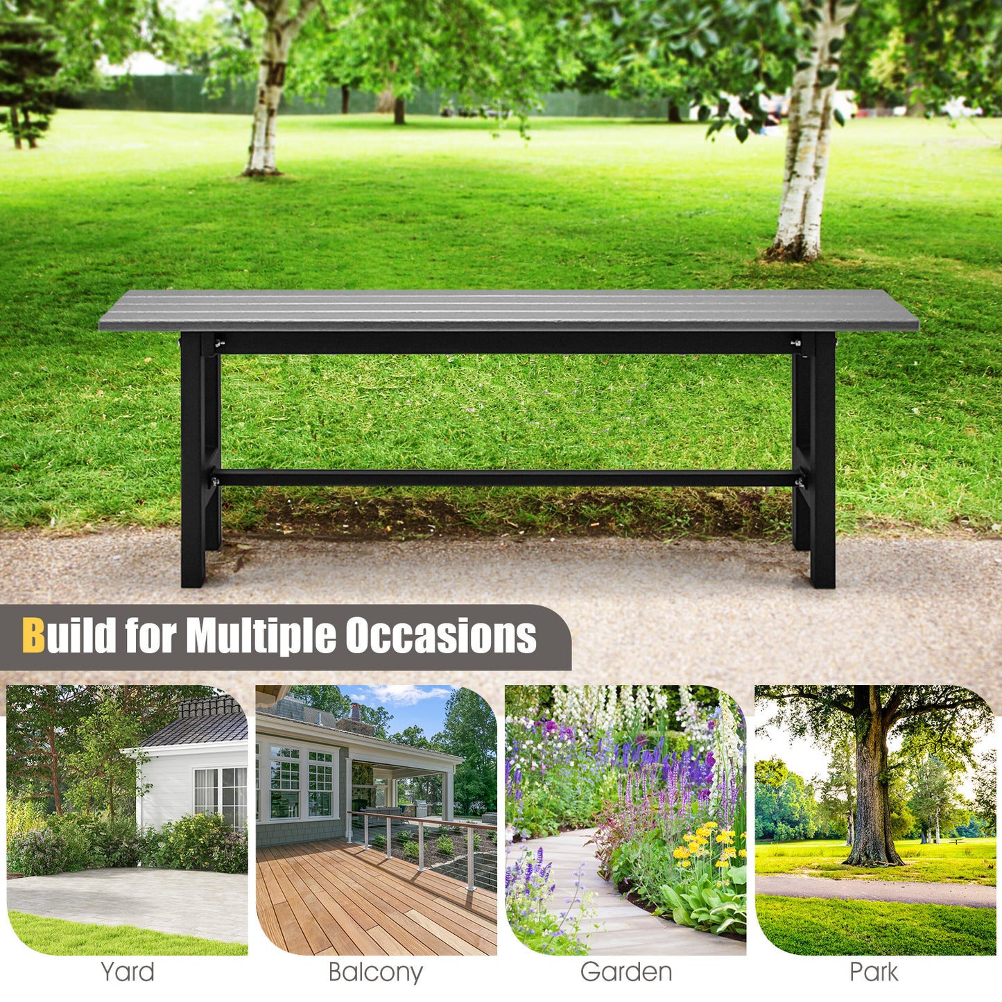47-Inch Outdoor Bench with Slatted Seat and Metal Frame