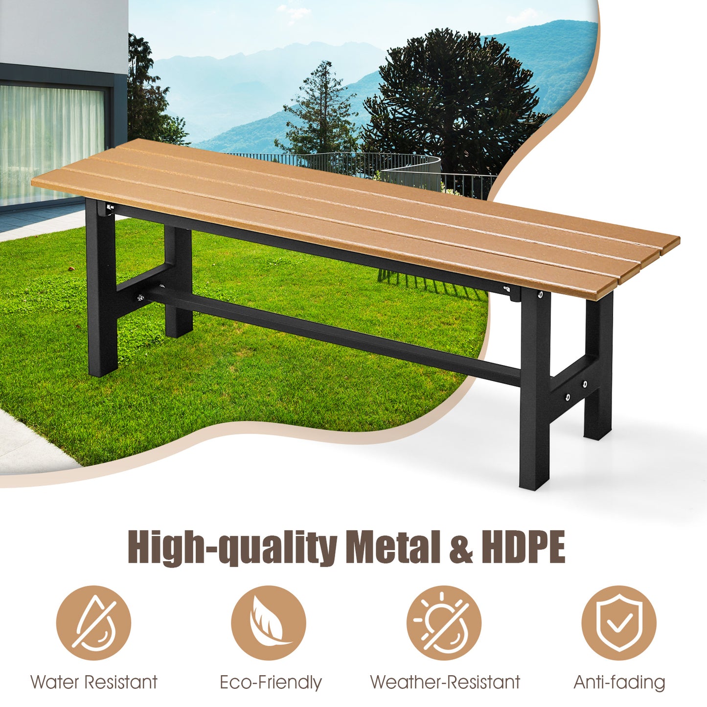 47-Inch Outdoor Bench with Slatted Seat and Metal Frame
