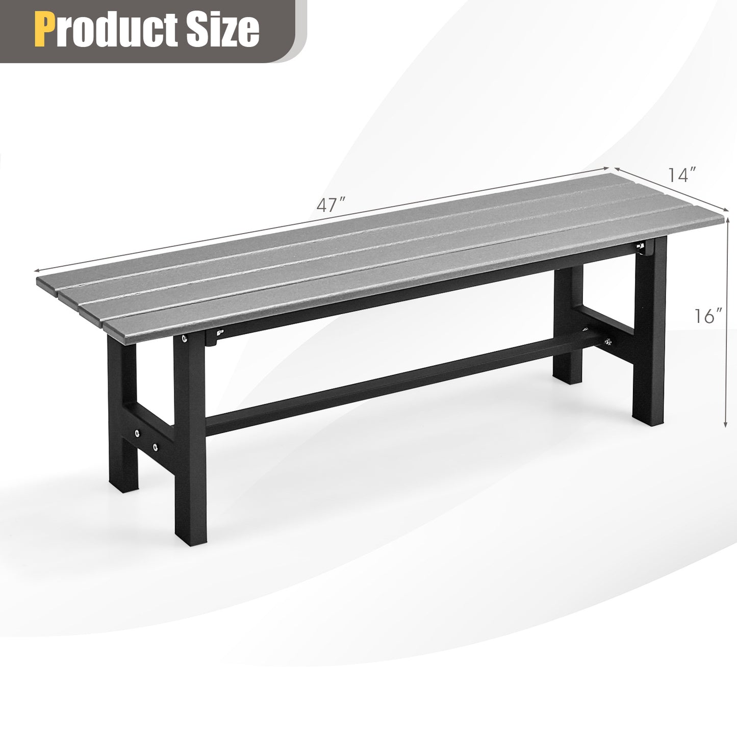 47-Inch Outdoor Bench with Slatted Seat and Metal Frame