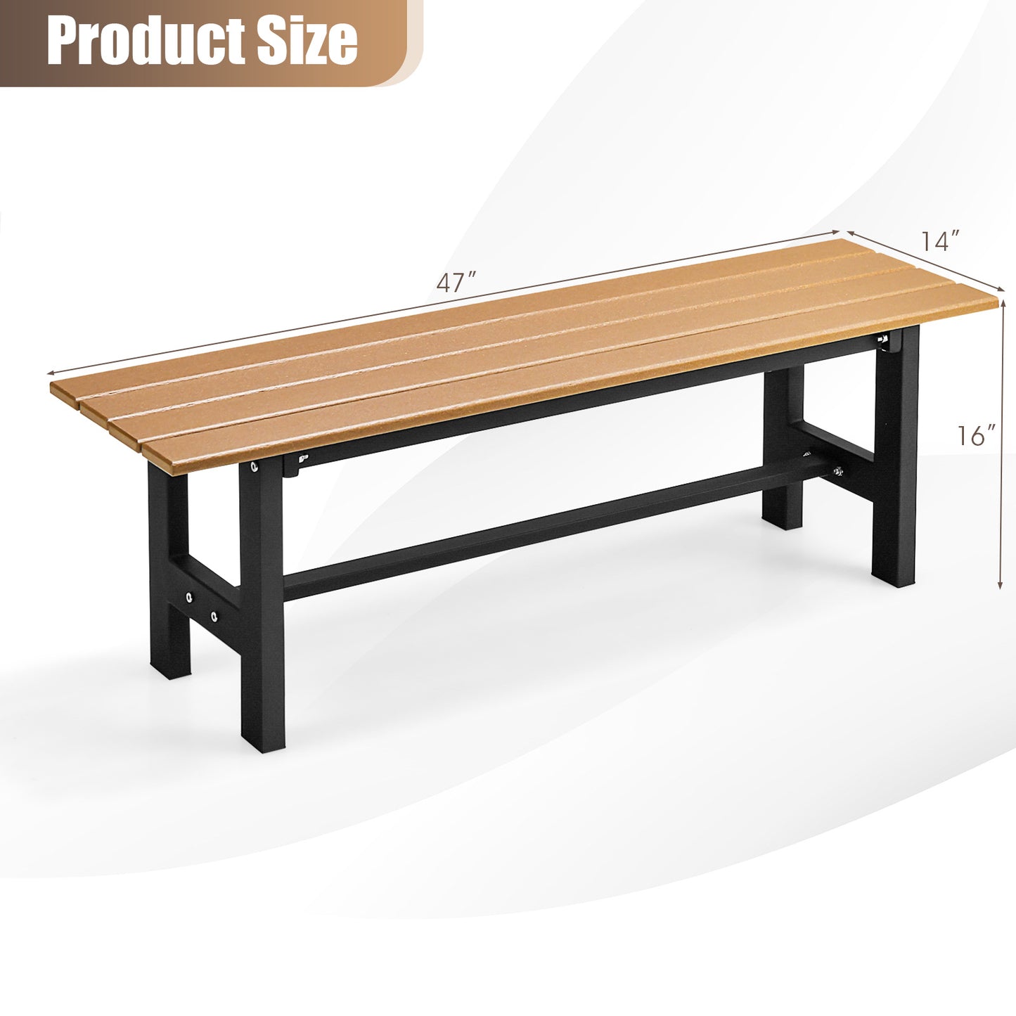 47-Inch Outdoor Bench with Slatted Seat and Metal Frame