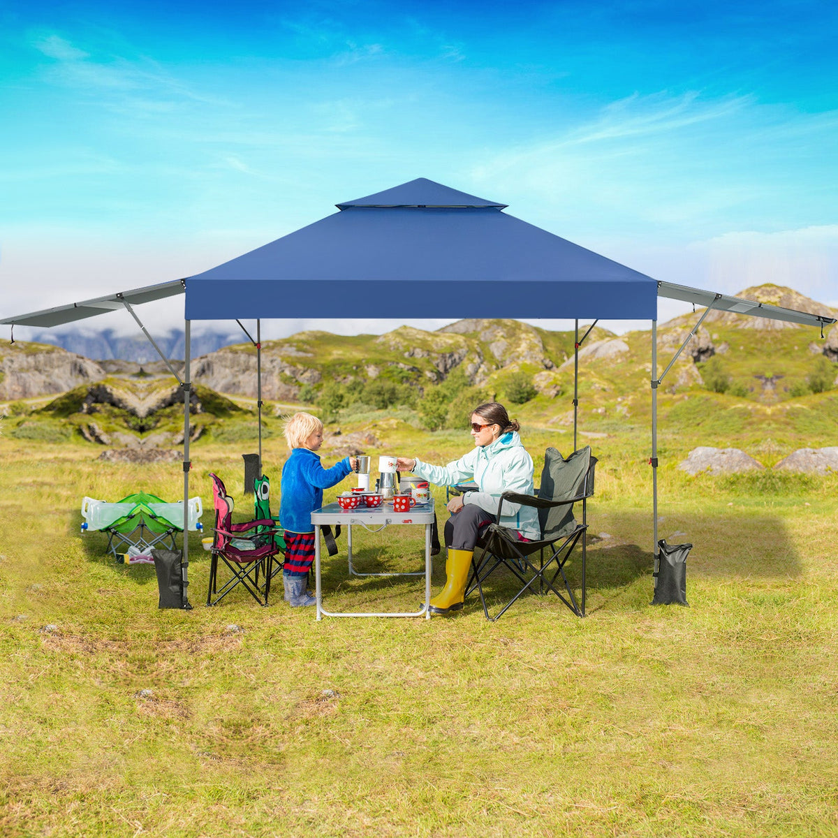 10 x 17.6 Feet Outdoor Instant Pop-up Canopy Tent with Dual Half Awnings
