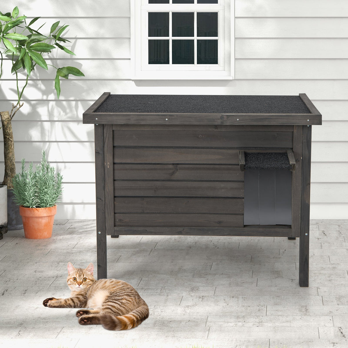 Outdoor Insulated Cat House with All-Round Foam Insulated for Winter-Gray