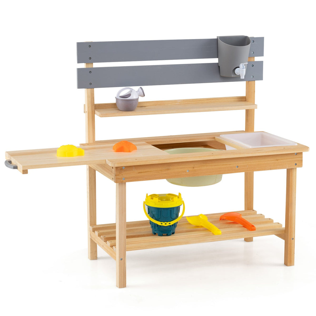 Outdoor Kids Mud Kitchen with Extended Tabletop and Water Tank