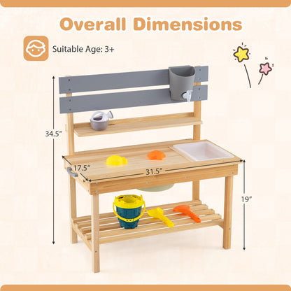 Outdoor Kids Mud Kitchen with Extended Tabletop and Water Tank