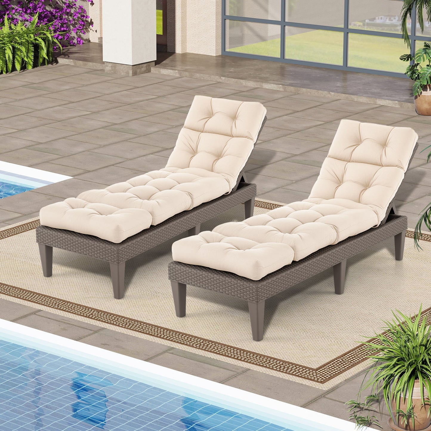 Outdoor Lounge Chaise Cushion 73"x22" with High Back String Ties