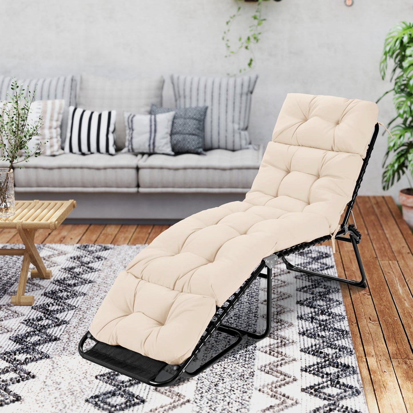 Outdoor Lounge Chaise Cushion 73"x22" with High Back String Ties