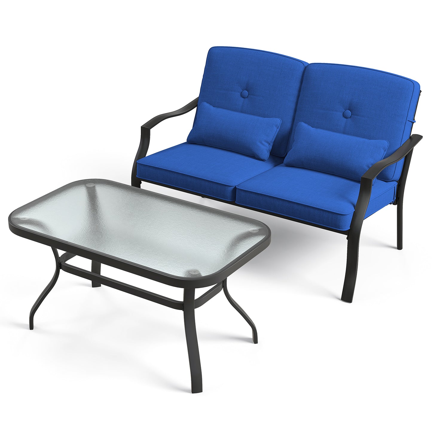 Outdoor Loveseat Set with Tempered Glass Coffee Table