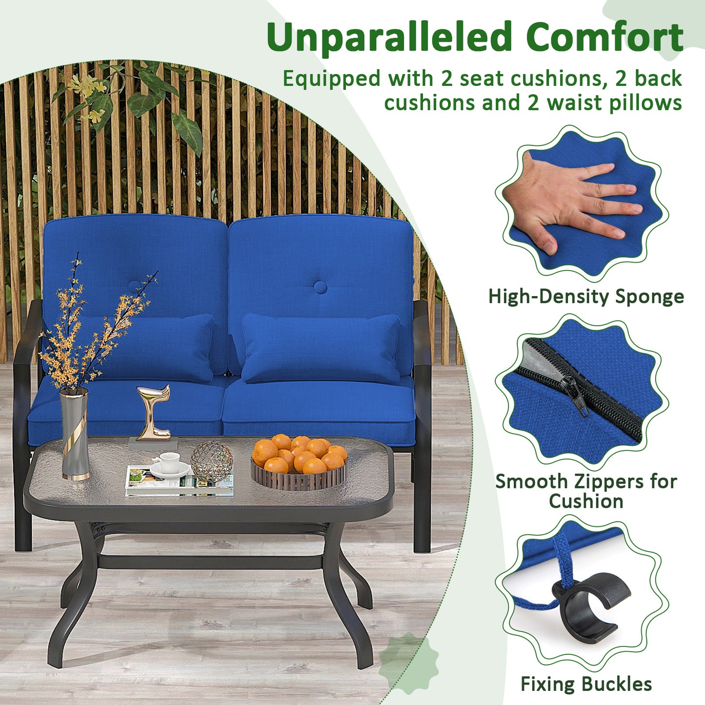 Outdoor Loveseat Set with Tempered Glass Coffee Table