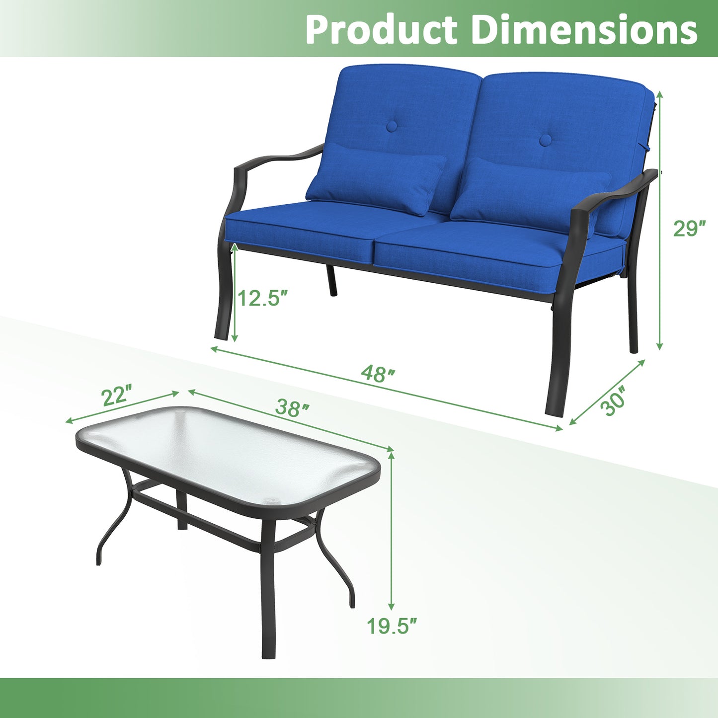 Outdoor Loveseat Set with Tempered Glass Coffee Table