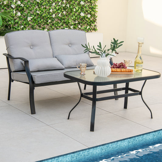 Outdoor Loveseat Set with Tempered Glass Coffee Table