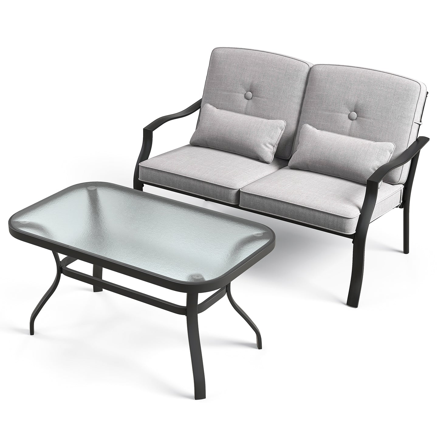 Outdoor Loveseat Set with Tempered Glass Coffee Table